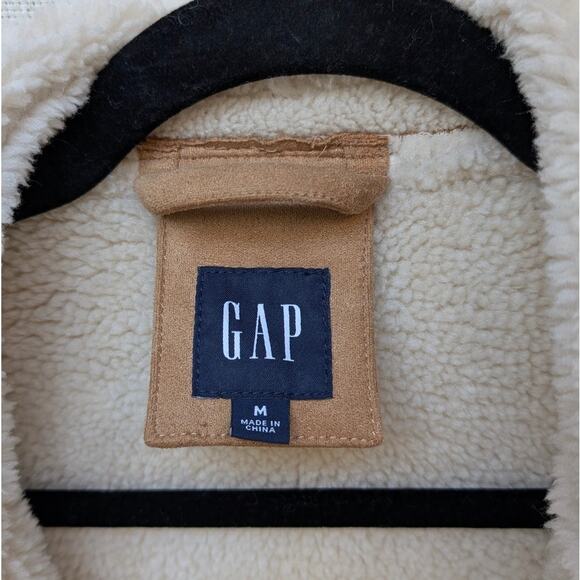 Gap Brown Vegan Suede Sherpa-Trim Full Zip Jacket, size M - Picture 4 of 8